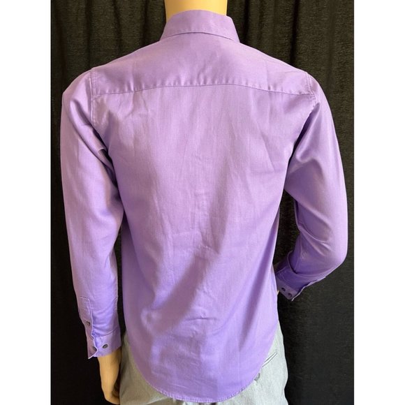 Calvin Klein Mens Shirt Dress Button Down Cotton Lilac Sateen Size 16 - Picture 4 of 6